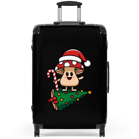 Christmas Mushroom Wearing Santa Hat Suitcases