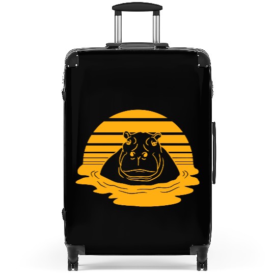 Hippo Swimming Water Sun Cute Happy Comic Cartoon Suitcases