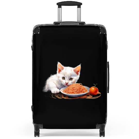 Cute Kitten Eating Spaghetti with a Surprised Face Suitcases