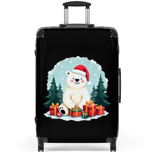 Adorable Polar Bear in Santa Hat Suitcases