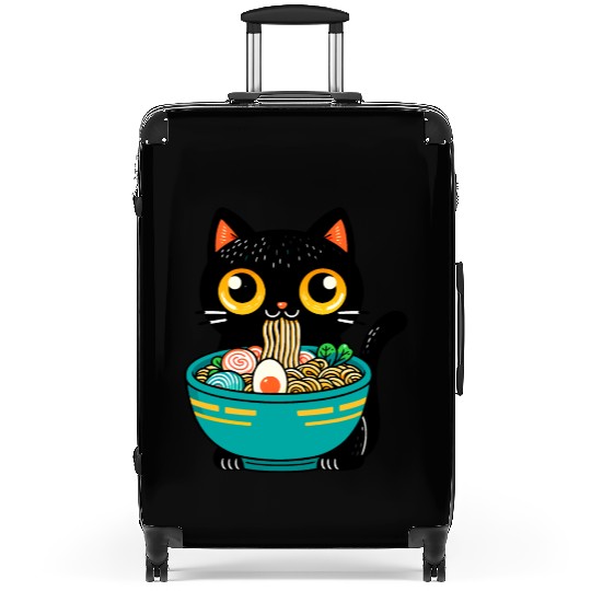 Funny Cat Eating Ramen Japanese Cat Ramen Noodles Suitcases