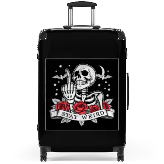 Stay weird skeleton middle finger Suitcases