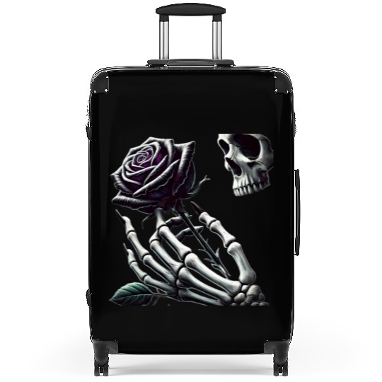 Skeleton Hand Holding a Poisonous Rose Suitcases