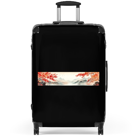 The Dance of Vibrant Red Leaves Suitcases