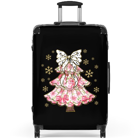 Preppy Pink Coquette Bow Xmas Tree Suitcases