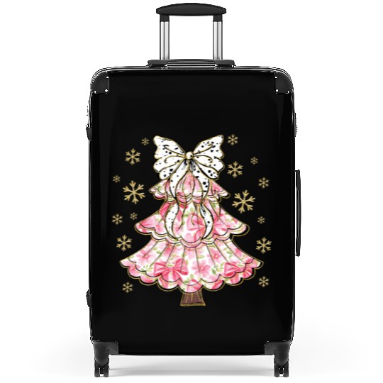 Preppy Pink Coquette Bow Xmas Tree Suitcases