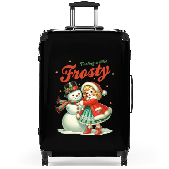 Snowman with Girl, Merry Christmas Suitcases