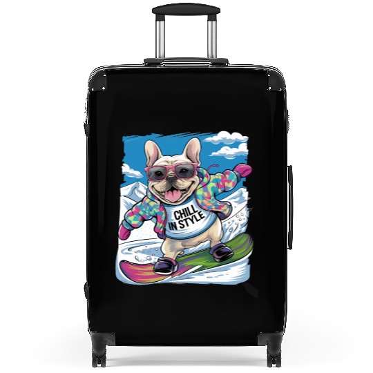 French Bulldog Snowboard Skiing for French Suitcases