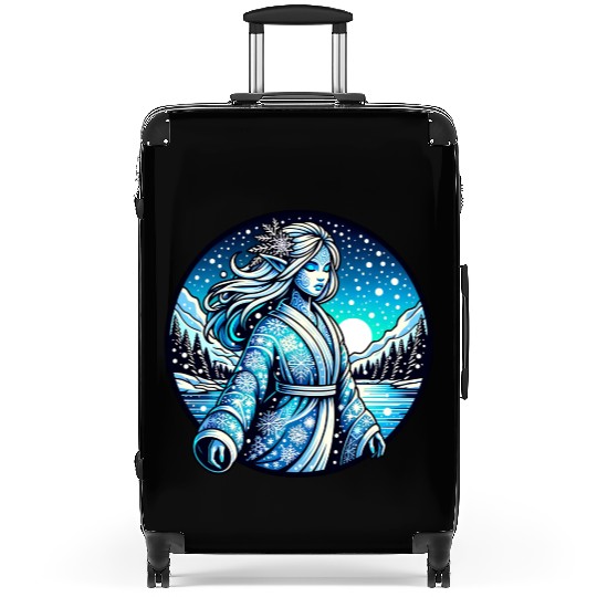 Mystical Winter Elf in Enchanted Snowy Landscape Suitcases