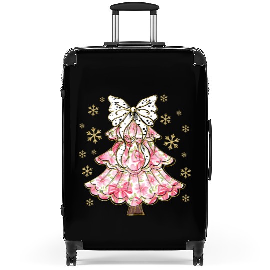 Preppy Pink Coquette Bow Xmas Tree Suitcases