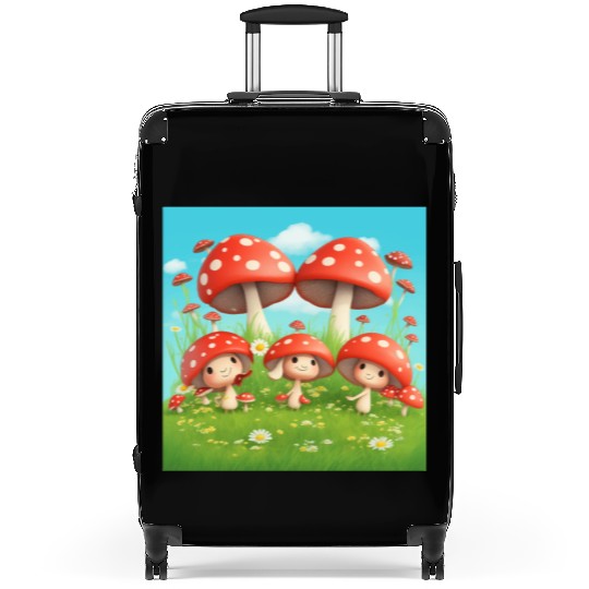 Mushrooms in Grass - Enchanting Nature-Inspired Suitcases