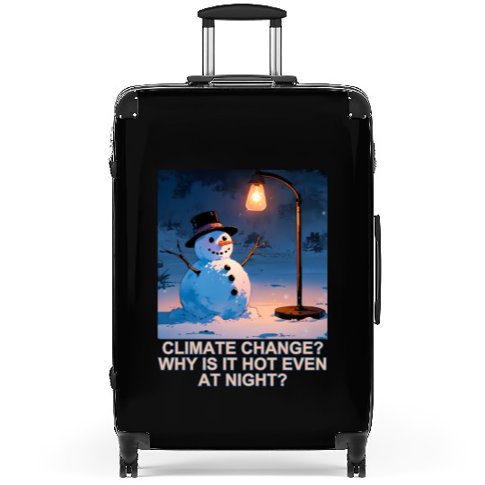 Frosty Snowman Under Street Lights Christmas Suitcases