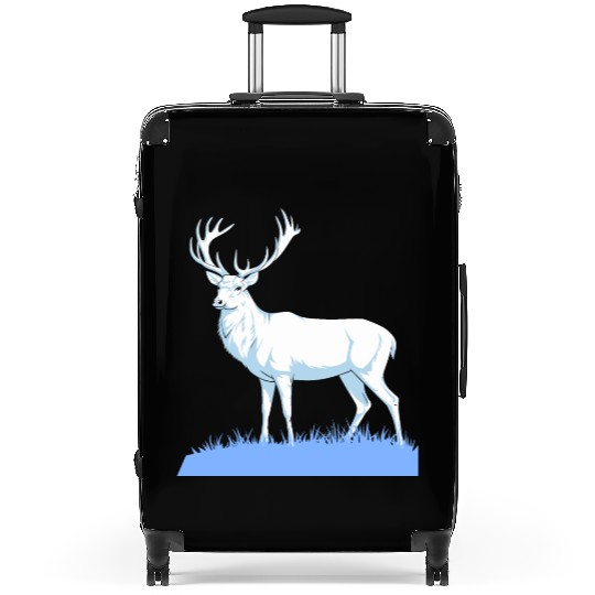 White Stag Deer Standing In Grass Suitcases