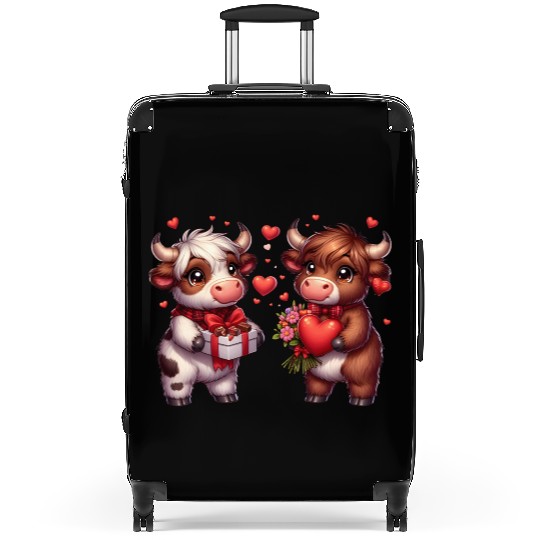 Cute cartoon valentines highland cow Suitcases