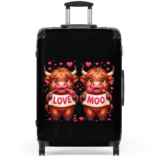 Cute cartoon valentines highland cow Suitcases