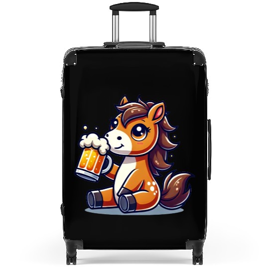 Cute Horse Drinking Beer Suitcases