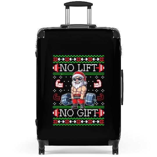 No Lift No Gift Ugly Christmas Sweater Gym Santa Suitcases
