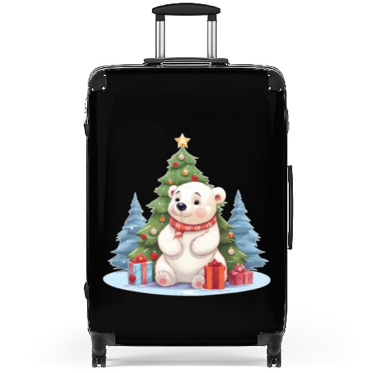 Christmas Polar Bear with Christmas Tree Suitcases