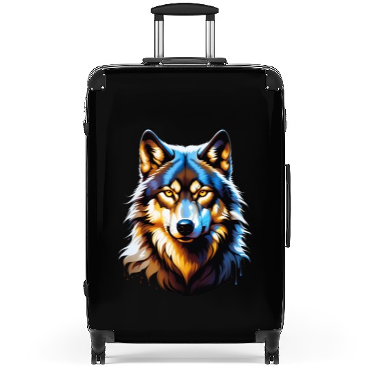 Isolated Lone Wolf Head Ink Design Suitcases
