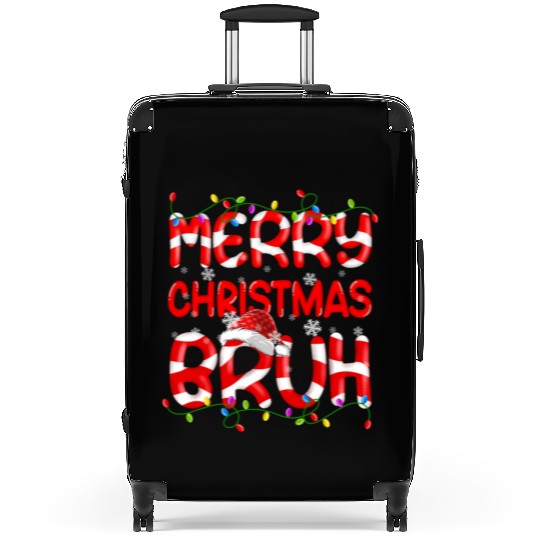 Merry Christmas Bruh Xmas Lights Santa Hat Candy Suitcases