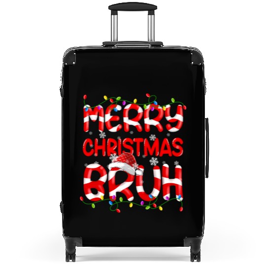 Merry Christmas Bruh Xmas Lights Santa Hat Candy Suitcases