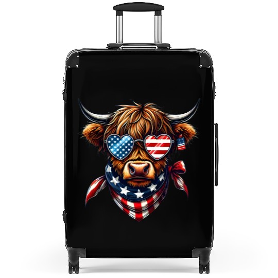 Patriotic Highland Cow 4th Of July Suitcases