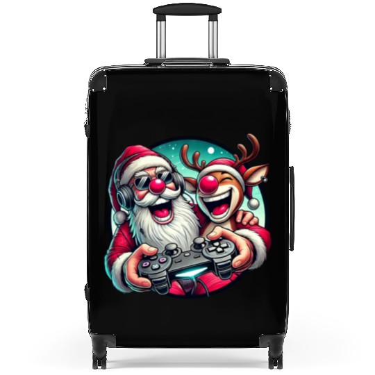 Funny Christmas Duo: Santa & Rudolph Gaming Suitcases