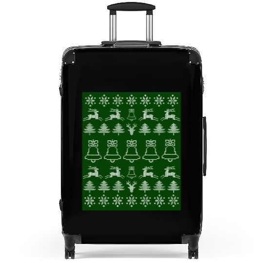 Christmas Cheer Ugly Sweater Pattern on Green Suitcases