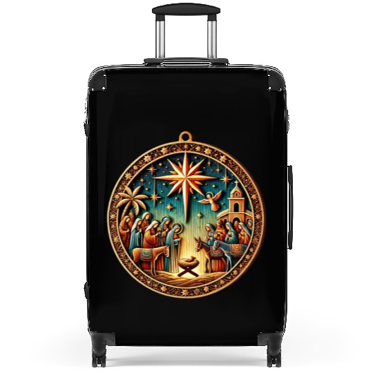 Christmas Nativity Scene Wooden Ornament Suitcases