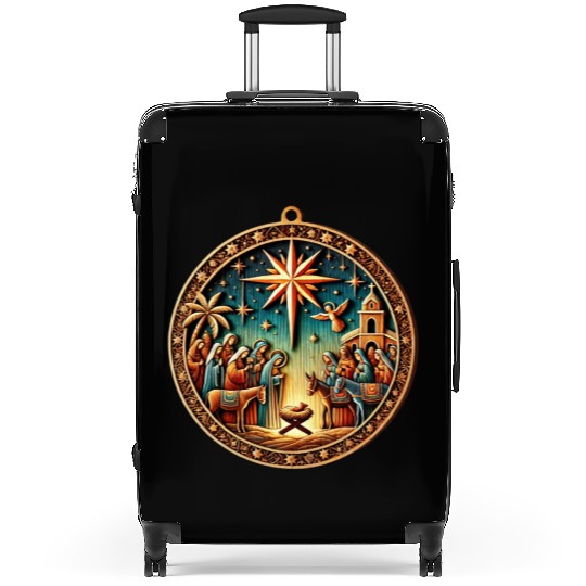 Christmas Nativity Scene Wooden Ornament Suitcases