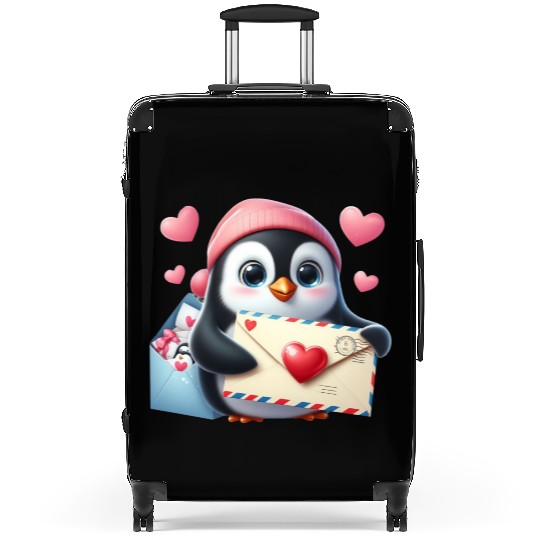 Penguin Valentine Mail with Heart Suitcases