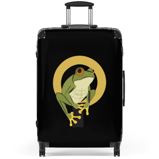 Elegant Green Frog with Gold Accents Suitcases