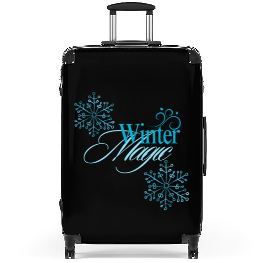 Winter Magic Text with Blue Snowflakes Design" Suitcases