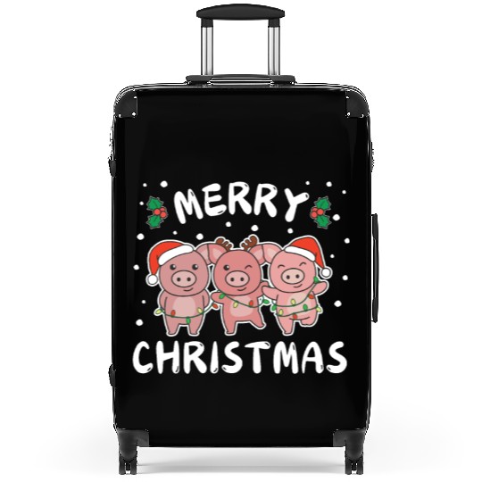 Merry Christmas Cute Pig Festive Lights Pig Suitcases