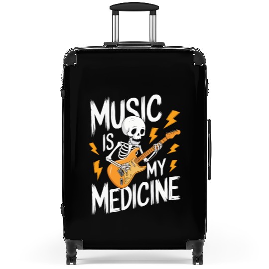 Skeleton Guitar Player Bones Guitarist Musician Suitcases