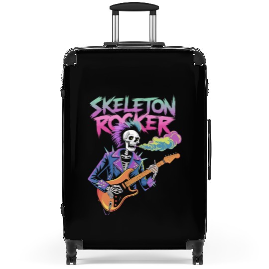 Skeleton Guitar Player Bones Guitarist Musician Suitcases