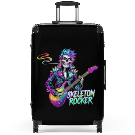 Skeleton Guitar Player Bones Guitarist Musician Suitcases