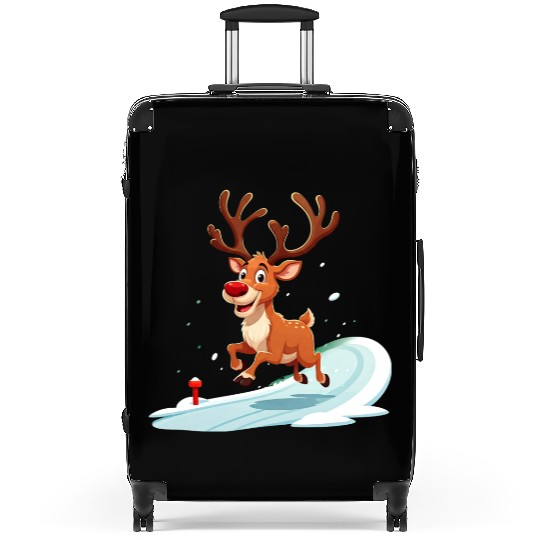 Joyful Reindeer Dashing to Santa's House Suitcases