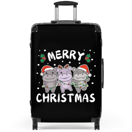 Merry Christmas Cute Hippo Festive Lights Hippo Suitcases