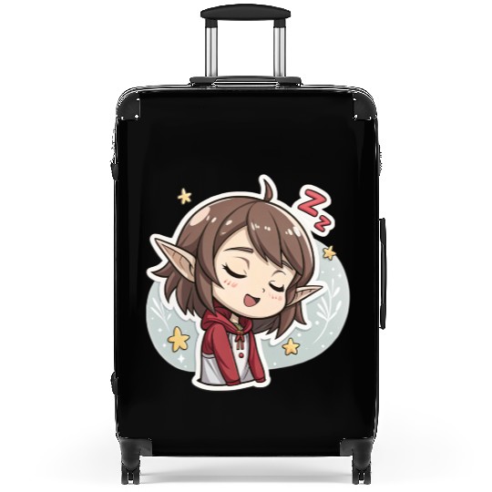 Adorable Sleepy Elf Art Print for Cozy Comfort Suitcases