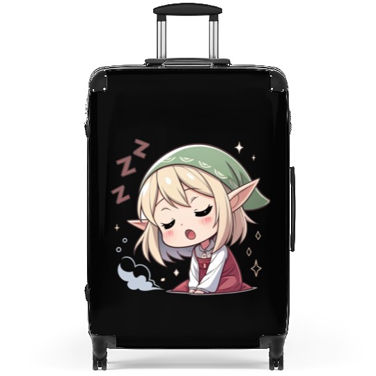 Sleepy Sprite: Cute Elf Napping So Lovingly Suitcases