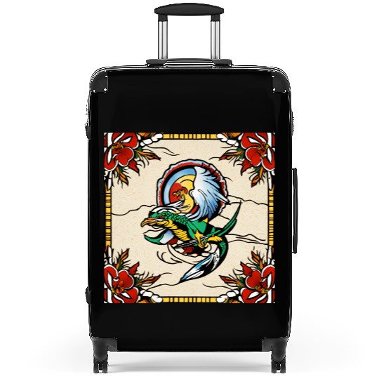 Dragonbird in Stained-Glass Garden" Suitcases