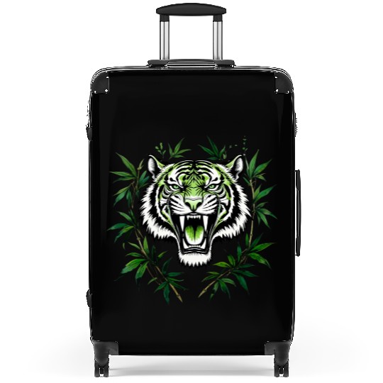 Fierce Green Tiger with Bamboo Branches Suitcases