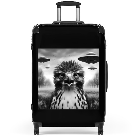 Hawk falcon Funny Graphic Selfie with UFOs Weird Suitcases