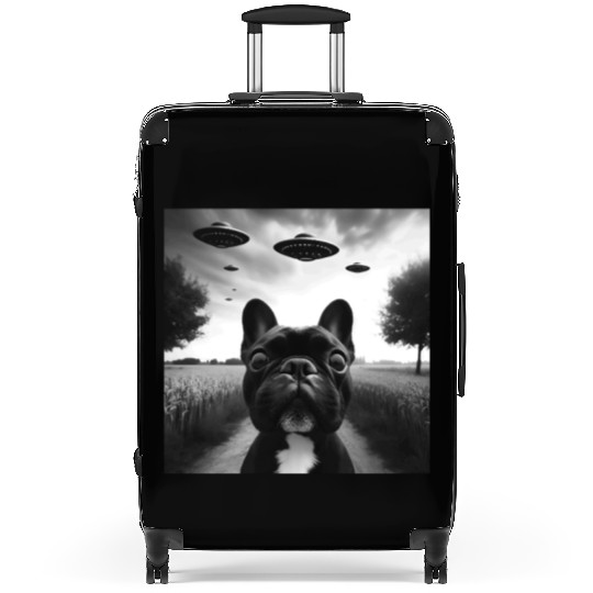 French Bulldog Funny Graphic Selfie with UFOs Weir Suitcases