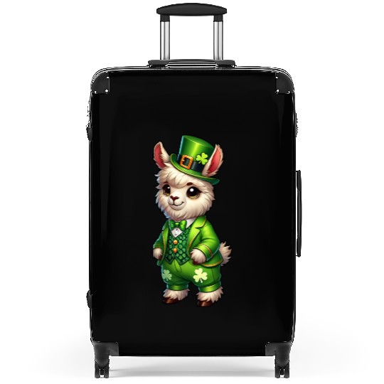 Cute St. Patrick's Day Llama Cartoon Suitcases