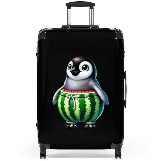 Funny penguin with watermelon fruity whimsical Suitcases