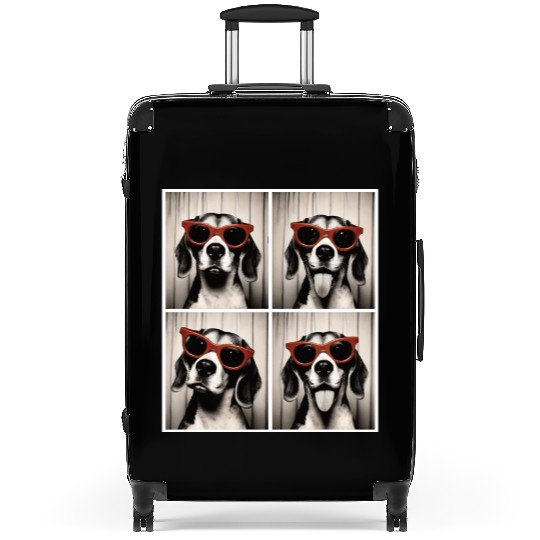 Photobooth Beagle with Red Sunglasses Suitcases