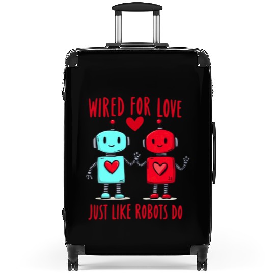 Valentine's Day Gift: Two Robots in Love on Bella Suitcases