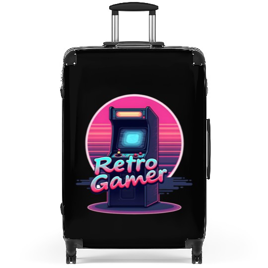 retro gamer in retro style oldschool gamer Suitcases